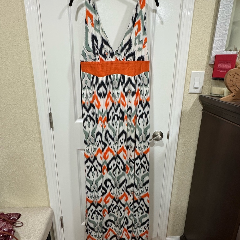Bebe Vibrant Orange and Black Maxi Dress
